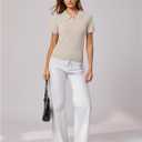 Verdusa Women's Old Money Button Down Collared Shirt Y2k Sweaters Elegant Knit Going Out Tops (Beige, XL)