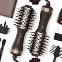 Travel Dual Voltage Hair Dryer Brush 4-in- 1,Portable Mini Hot Air Blow Dryer Straightener & Curler Brush,Titanium Oval Blowout Styler Volumizer Tools-Dark Chocolate