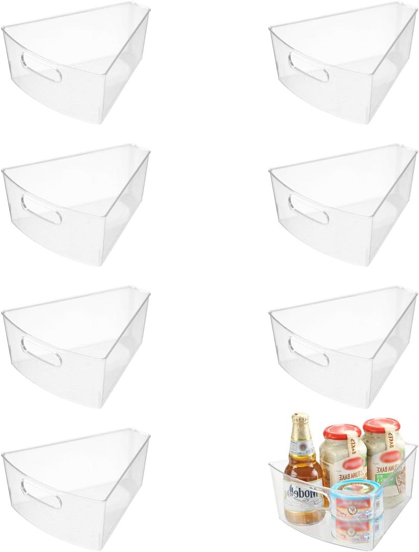 Lazy Susan Organizer Bins,10.2x 9.4x 4, 26" Diameter Clear Durable Kitchen Cabinet Storage Bin Set with Handle, Food Safe, Non-Slip Pads, BPA Free (8 Pcs)