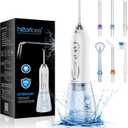 H2ofloss Water Dental Flosser Portable Dental Oral Irrigator with 5 Modes, 6 Replaceable Jet Tips, Rechargeable IPX7 Waterproof Teeth Cleaner for Home and Travel -300ml Detachable Reservoir (HF-6) (White)