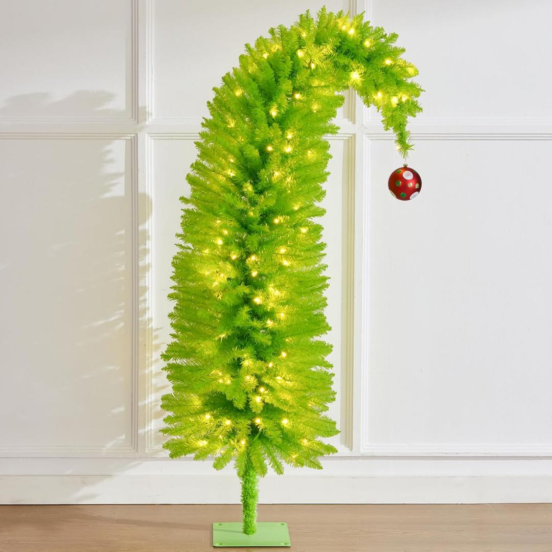 Whimsical Christmas Tree - Christmas Decorations - 6 FT Pre-lit Artificial Christmas Tree with Lights - 480 Tips/ 170 LED Lights/Metal Stand - Perfect for Xmas Decor Indoor Outdoor Home Party (Lime Green)