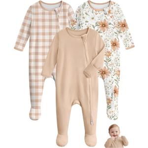 Unnivoll Baby Pajamas 100% Cotton Baby Sleepers 3Pcs Footie Pajamas Baby Boys Girls Clothes 6-9M