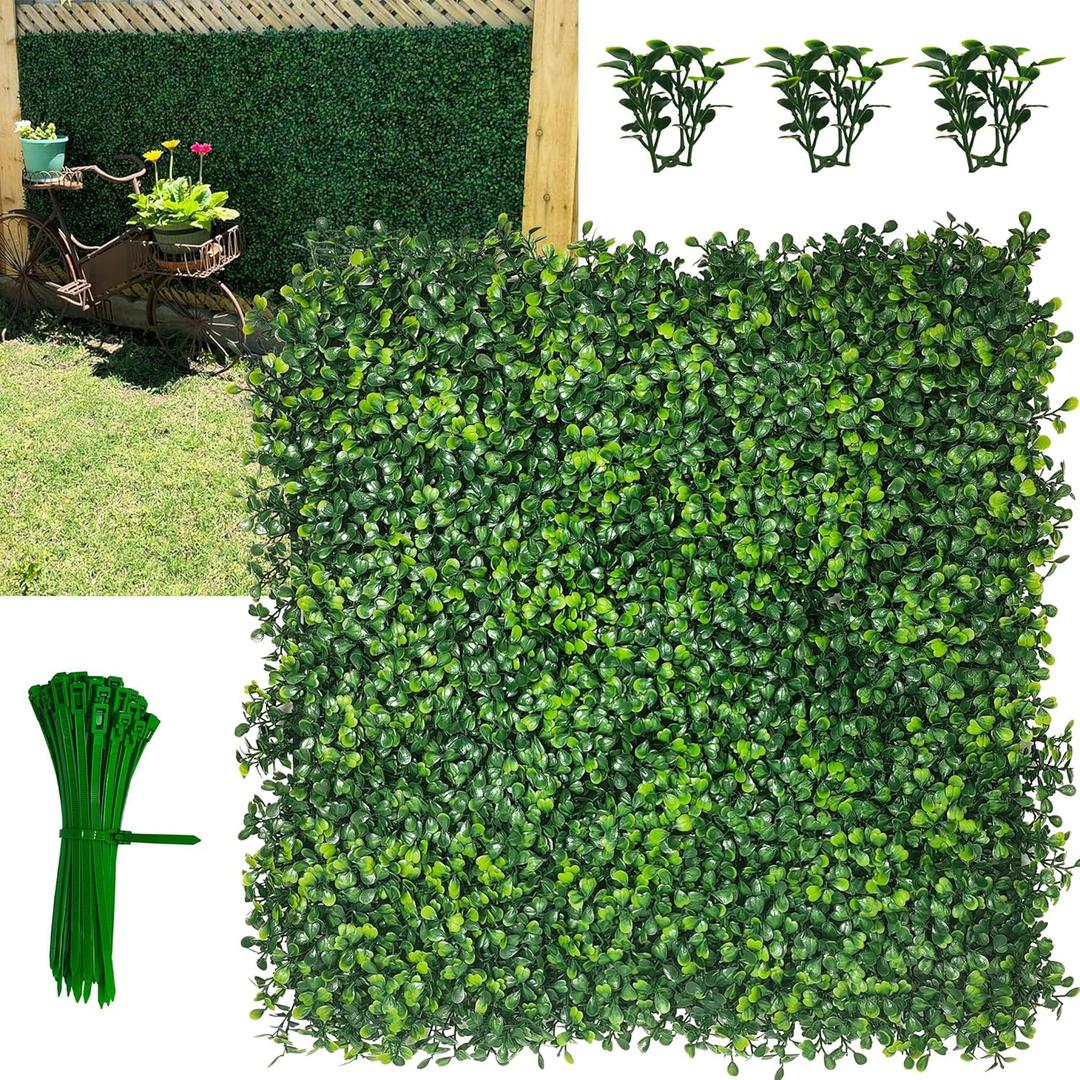 Artificial Grass Wall Panel,10"x 10"(24P) 4-Layer Leaf UV-Anti Greenery Faux Boxwood for Indoor,Outdoor Patio Balcony Privacy & Ivy Fence Covering Privacy, Garden, Backyard Wall Backdrop Decor Artificial Grass Wall Panel,10"x 10"(24P) 4-Layer Leaf UV-Anti Greenery Faux Boxwood for Indoor,Outdoor Patio Balcony Privacy & Ivy Fence Covering Privacy, Garden, Backyard Wall Backdrop Decor