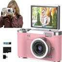 4K Foldable Screen Student Camera, 2025 New Point and Shoot Digital Cameras, FHD 4K Digital Camera for Photography with Flip Screen, 8X Zoom 48MP Digital Camera for Teens Adult (Pink, 32GB TF Card)