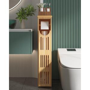 AmazerBath Toilet Paper Storage Cabinet Bamboo, Toilet Paper Holder with Storage for Small Spaces, Slim Bathroom Storage Cabinet, 33x7.3x6.5 Inches
