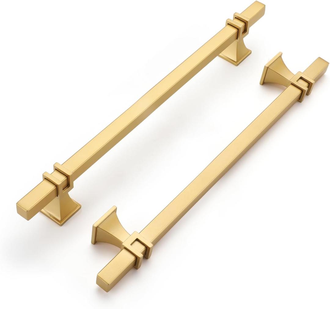 Haliwu 10 Pack Gold Cabinet Pulls, 6-1/4 inch Brushed Brass Kitchen Handles Square Dresser Drawer Hardware