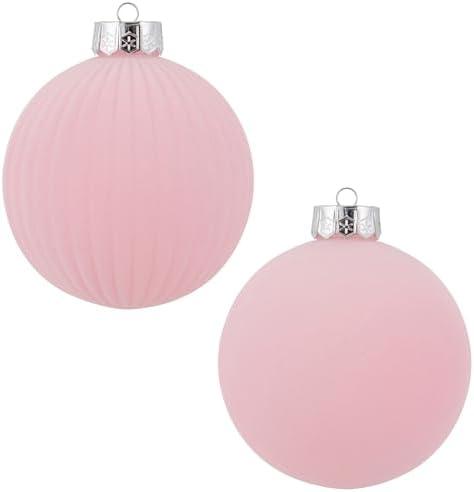 CristBest Velvet Christmas Balls Large Hanging Shatterproof Flocked Christmas Tree Ornaments for Xmas Tree Hanging, Holiday Wedding Party Decorations, Gifts and Home Decorations (Pink, 6" (2pcs))