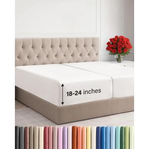 Extra Deep Split King Fitted Sheet - Hotel Luxury Single Fitted Sheet Only - Easily Fits 18 to 24 inch Mattress - Ultra Soft, Wrinkle Free with Extra Deep Pockets - Breathable & Comfy - Antique White