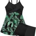 Girls Swimsuits Criss Cross Tropical Print Mesh Dress Bathing Suits with Shorts 2 Piece Tankini for Teens, Size: 15-16 Years