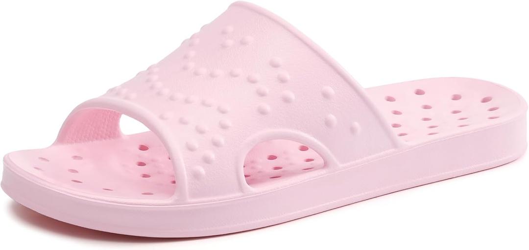 shevalues Shower Shoes for Women Men with Arch Support Quick Drying Pool Slides Lightweight Beach Sandals with Drain Holes (8-9 Women/6.5-7.5 Men, Pink)