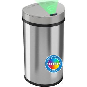 iTouchless 50 Liter / 13 Gallon Kitchen Trash Can with Lid & Deodorizer  Motion Sensor Semi-Round Stainless Steel Garbage Bin for Home, Office, or Garage  Slim, Wide Opening Large Capacity Design (Mist Silver, Black)