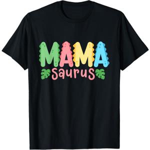 Mama Saurus Children's Dinosaur Birthday Party Family Matching T-Shirt (Black, L)