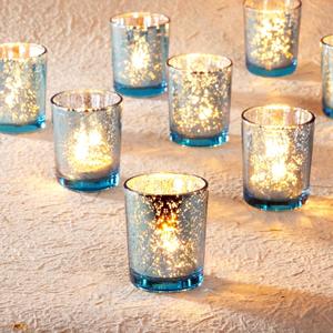 Homemory 36 Pcs Blue Votive Candle Holders, Mercury Glass Candle Holder, Tealight Candle Holders for Table Centerpieces, Baby Shower, Party, Anniversary, Wedding, Home Decor, Halloween, Christmas