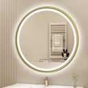 S'bagno 24'' Round Gold LED Mirror for Bathroom with Frontlit & Backlit, LED Vanity Mirror with Metal Frame, Anti-Fog, Stepless Dimmable, 3 Colors Temperature
