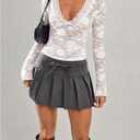 Floerns Women's Lace V Neck T Shirts Long Sleeve See Through Going Out Tee Tops (White) M