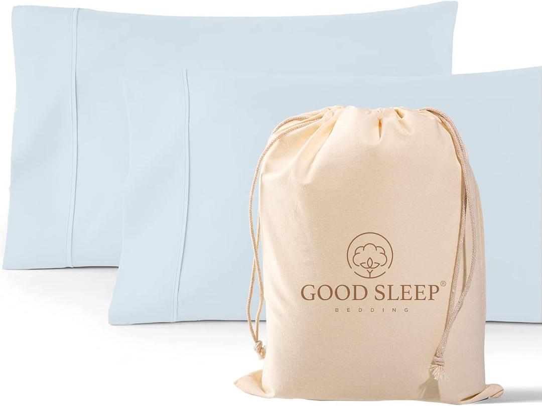 1000 TC Light Blue King Pillowcases Set of 2 100% Egyptian Cotton Pillow Cases with Long Staple Cotton & Sateen Weave, Silky Soft Hotel - Like Bed Pillow Covers for Comfy Sleeping, Snug Fit