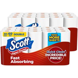 Scott Paper Towels, Choose-A-Sheet, 30 Double Rolls = 60 Regular Rolls (108 Sheets Per Roll) (White)