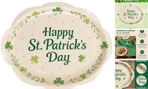 St Patricks Day Plates 10"" X 12"" Oval Green Plate Disposable Saint Patricks Paper Plates Heavy Duty Shamrock Pattern for St Patrick's Day Decor Serve 25