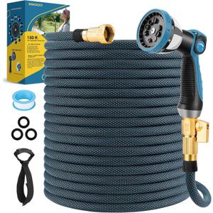 Non-Expanding Garden Hose 150 ft, Flexible Water Hose with 10 Function Spray Nozzle, Lightweight Hose Pipe, Leak-Proof, Durable, Kink-Resistant, 3/4 Inch Connector, Portable Storage Strap