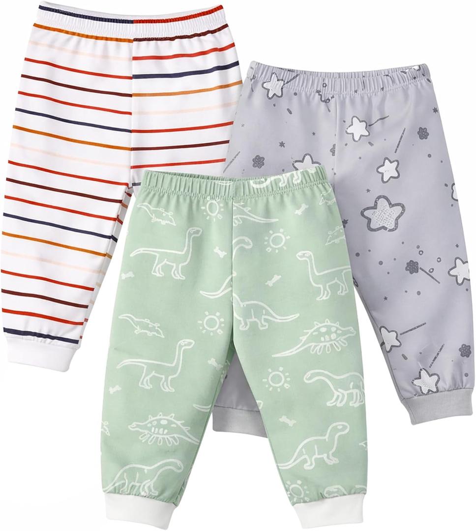 Baby Jogger Pants with Elastic Cuffs Stay-On Lightweight Toddler Joggers, Soft & Stretchy Baby Pants, 3-Pack 0-3 Months