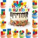 25 Pcs Building Blocks Cake Toppers Set, 24 Pcs Block Birthday Party Cupcake Toppers 1 Pcs Cake Topper Cake Decorations for Building Block Building Party Decoration