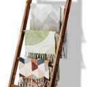 5-Tier Blanket Ladder Wooden, 5.3FT(63'') Blanket Quilt Holder Rack Decorative Ladders, Easy Assembly, Rustic Farmhouse Ladder Shelf for The Living Room Bedroom Bathroom Home Decor, Brown