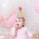First Birthday Hat with Pink Pom Topper - Glitter Colorful Hat, 1st Birthday Cake Smash Photo Prop, Pink Girl Decoration