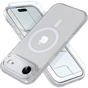 Misea Magnetic for iPhone 17 Air Case Compatible with MagSafe [Military Grade Drop Protection] Full Camera Lens Protector Translucent Matte Phone Case for Women Girls 6.5 inch, White