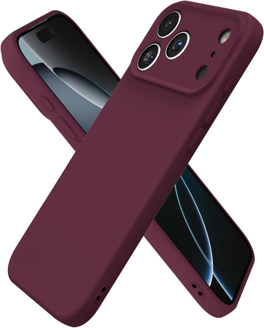 Oakxco for iPhone 17 Pro Max Case Silicone, Ultra Slim Thin Phone Case for Women Girls, Plain Solid Color Minimalist Aesthetic Cute Girly Design, Soft Rubber Gel TPU with Camera Cover, Burgundy Maroon