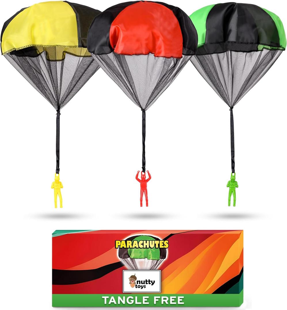 Nutty Toys Parachute Toys for Kids - Tangle Free Outdoor Flying Parachute Men, Top Indoor & Outside for 3 4 5 6 7 8 9 10 11 12 Year Old, Best Easter Basket Stuffers Idea 2026, Unique Boy & Girl Gifts