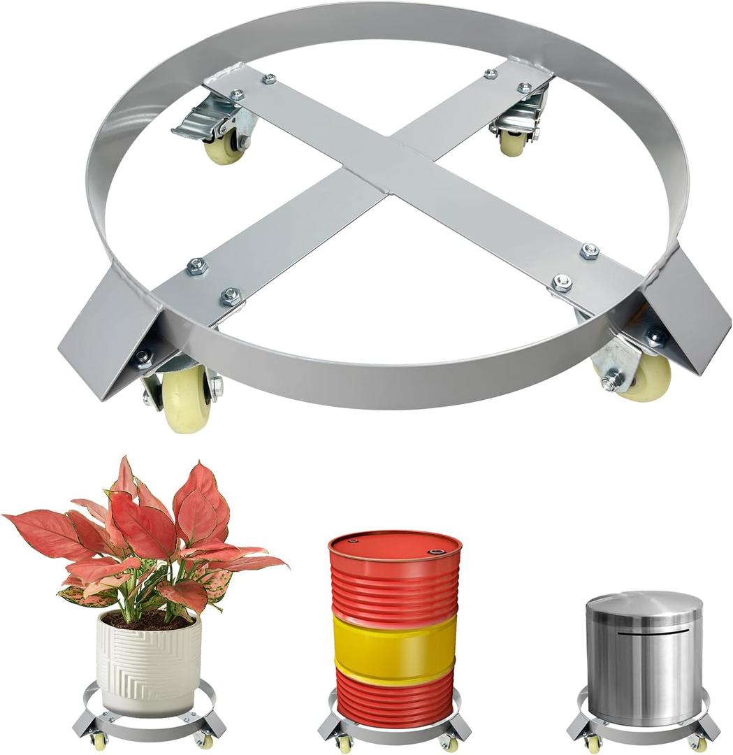 30 Gallon Drum Dolly, 400lbs Load Capacity 30 Gallon Barrel Dolly Cart Drum Caddy with 4 Swivel Casters Wheel, Non Tipping Hand Truck Capacity Dollies for Warehouse Drum Handling (Silver Gray)