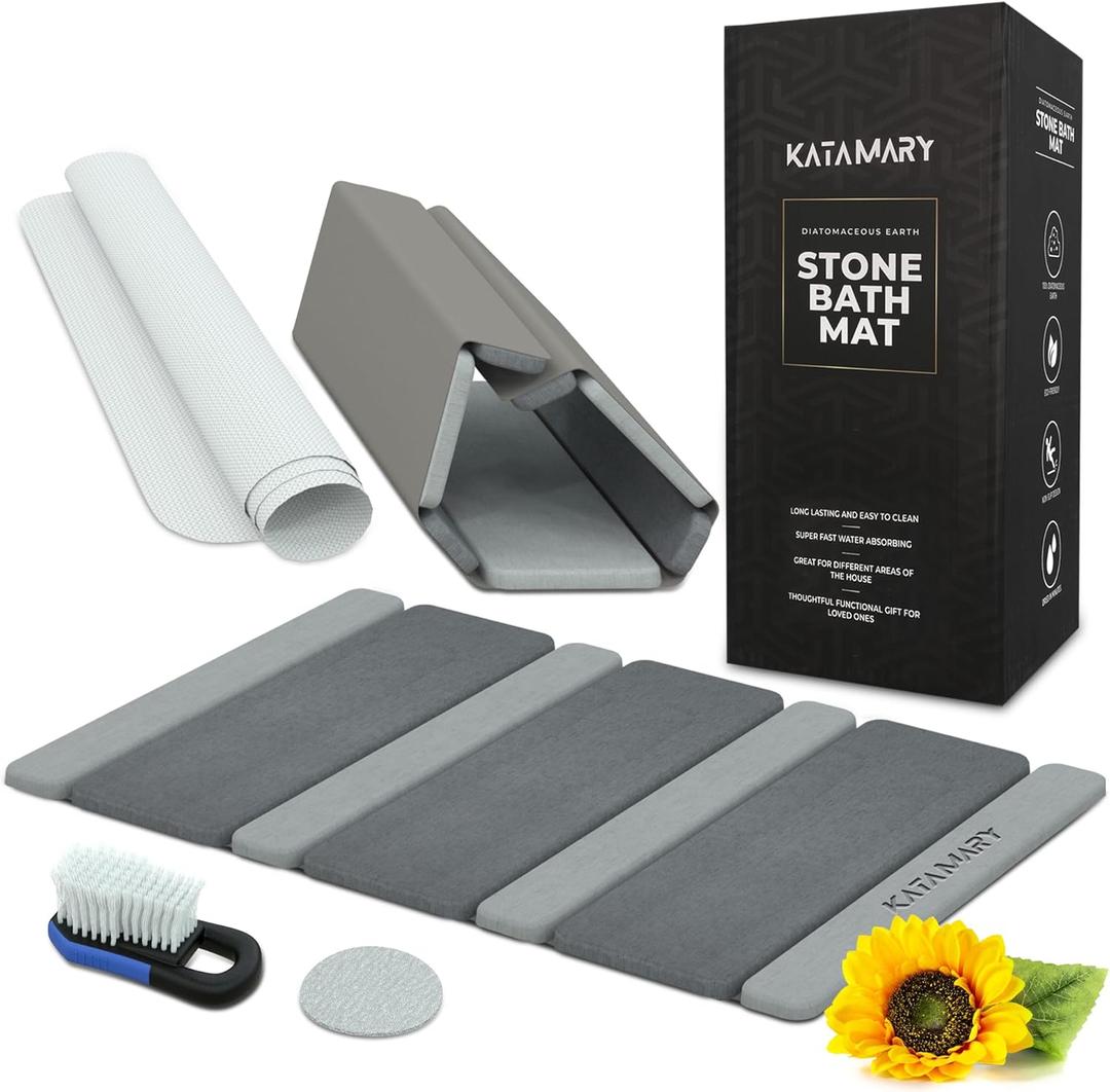 Stone Bath mat, Diatomaceous Earth Shower Mat, Non-Slip Super Absorbent Quick Drying Bathroom Floor Mat, Natural, Easy to Clean. (Dark Gray)