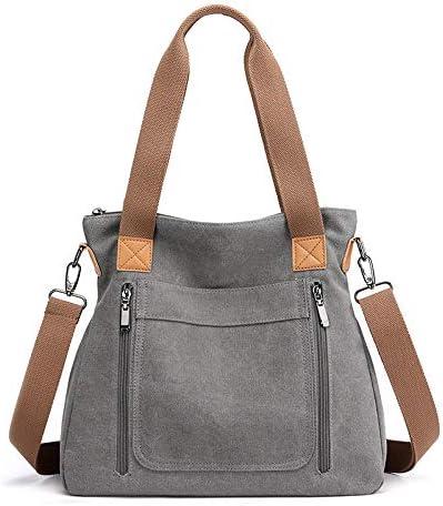 Canvas Tote Purse for Women Work Shoulder Crossbody Bag Vintage Multi-pocket Handbags