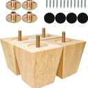 Albo Wood Furniture Legs 3 inch, Heavy Duty Sofa Legs, Pack of 4 Square Couch Legs Covered with Clear Varnish, Sofa Replacement Parts, for Dresser Legs, Sideboard, Recliner Couch, Circle Chair