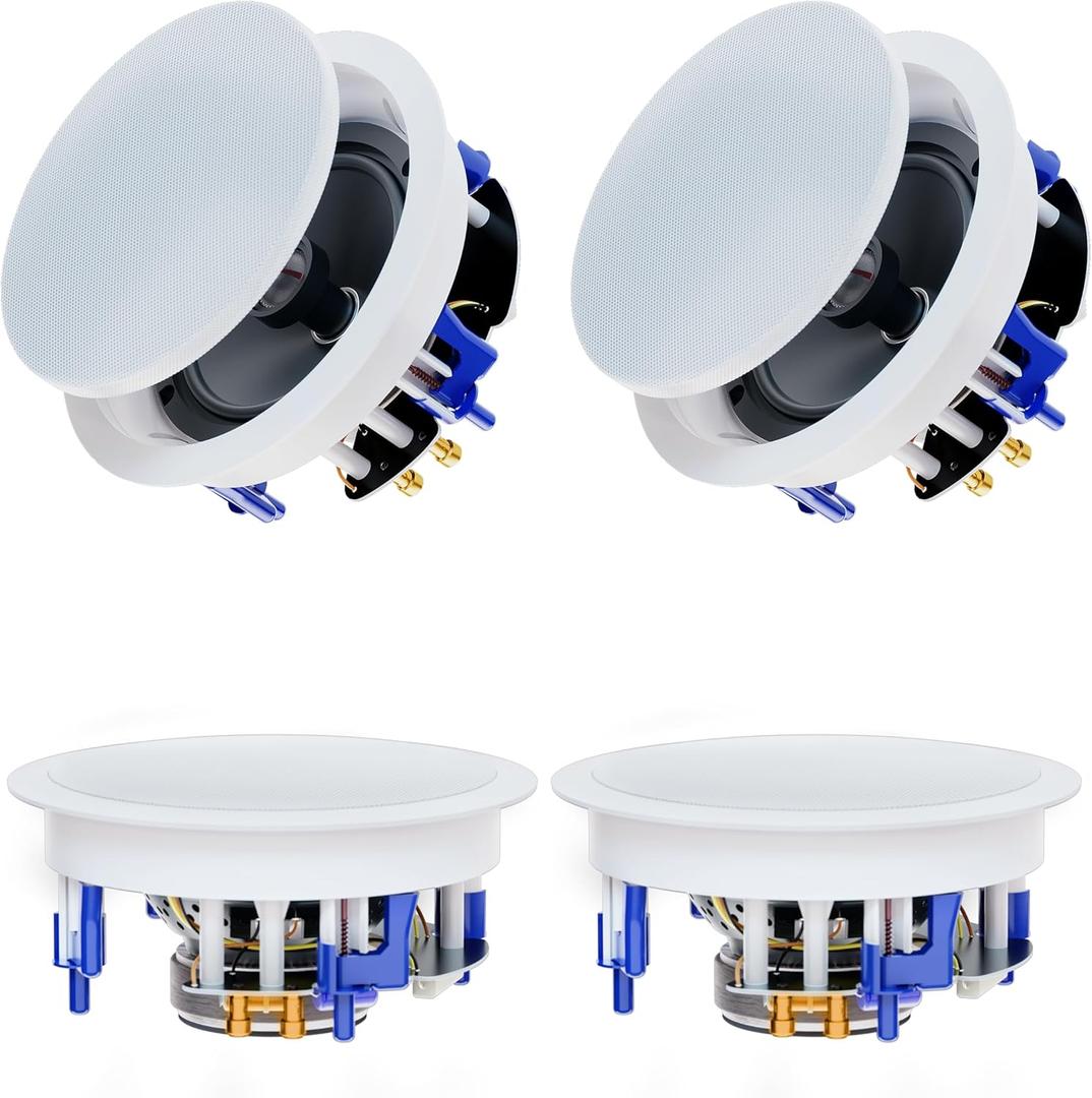 Herdio 6.5'' 640Watts 2-Way Bluetooth Ceiling Speakers Package Great for Home Theater System, Living Room,Office,Flush Mount Wired (4 Speakers)