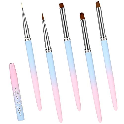 5pcs Nail Polish Clean Up Brush Gel Nail Polish Remover Brush Fingernail Clean Up Brushes Round & Angled Manicure Brush for Nails Cleaning Nail Art Design Brushes