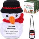Christmas Crochet Doll Snowman Keychain Snowman Christmas Gift Positive Doll with Positive Card Box, Stocking Stuffer Delightful Birthday Gift for Women Family Friends