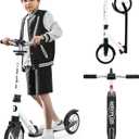 Kick Scooter for Ages 6+,Kid, Teens & Adults. Max Load 240 LBS. Foldable, Lightweight, 8IN Big Wheels for Kids, Teen and Adults, 4 Adjustable Levels. Bearing ABEC9 (White)