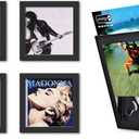Show and Listen Album Cover Display Frame, Flip Frame Displays Vinyl Records (Four Pack, Black)