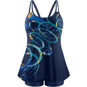 NIeyook Womens Tankini Swimsuit Plus Size Two Piece Bathing Suit Flowy Swim Tops with Boy Shorts 2025 Modest Swimwear (Blue Circle)