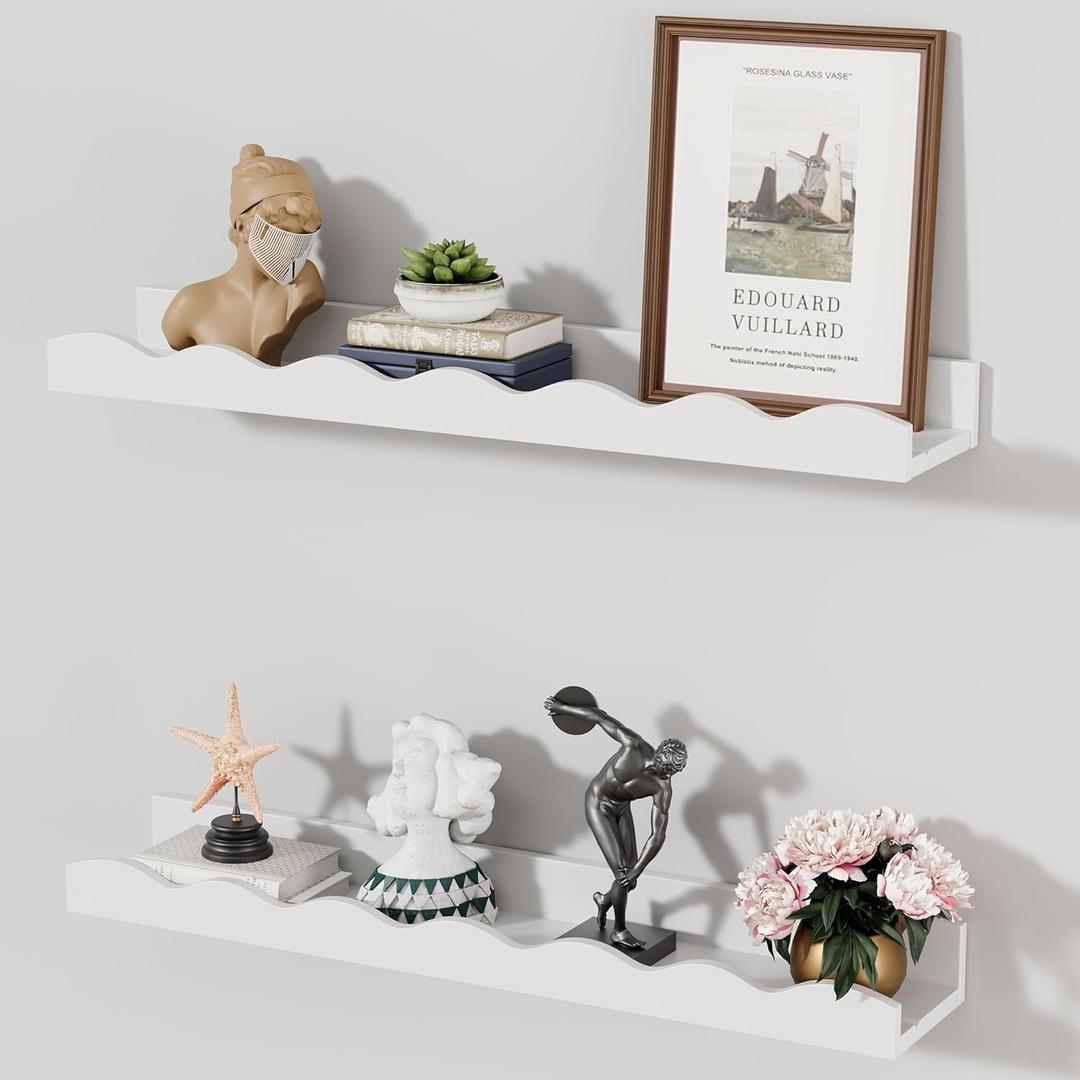 Floating Shelves for Wall Dcor 24 Inch Long Set of 2 Nursery Book Shelves Bathroom Shelves Over Toilet Shelf for Books, Plants, Toys, Photo Frames, Picture Ledge-White