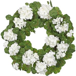 Briful 19.6-Inch Geraniums Wreath with Lush Greenery Faux Wreath, Spring Summer White Geraniums Artificial Wreath for Front Door Wall Mantel Decor, Indoor Outdoor Spring Wreath