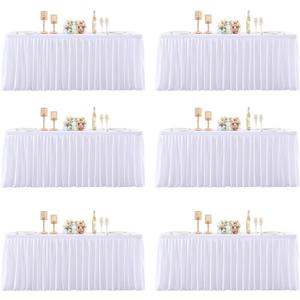 6 Packs White Tableclothes for 8 Foot Rectangle Tables, Wrinkle Free Fitted Table Cloth 8ft Stretch Table Cover with Skirt for Parties Weddings Birthday Banquet Baby Shower