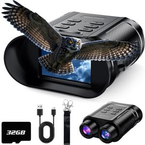 Birthday Gifts & Night Vision Goggles - 5W Upgraded 4K HD IR Binoculars - 8X Digital Zoom/Rechargeable Battery/32GB Card/Flashlight, Camping Exploration Gifts for Men Dad Husband Boy Friend