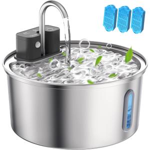 Wireless Cat Water Fountain - 108oz/3.2L Automatic Cat Water Fountain Cordless, Stainless Steel Battery Operated Pet Fountain Rechargeable Water Dispenser for Cats, Dogs, Multiple Pets