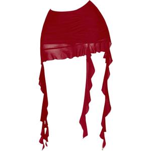 Verdusa Women's Y2K Mini Skirt Ruched Sexy Mesh Ruffle Skirt Bodycon Going Out Small, Dark Red