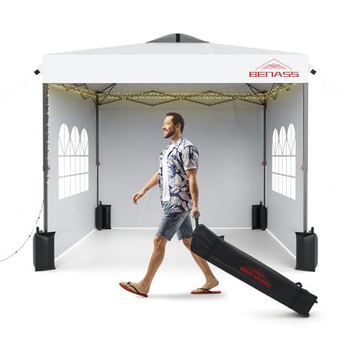 10x10 Pop Up Canopy with Sidewalls, Easy Up Canopy Tent, Heavy Duty Tents for Parties, One Person Set Up Event Tent, White