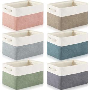 Geiserailie 6 Pcs 15 x 11 x 9.5 Inch Cube Storage Bins Fabric Storage Organizer Bins Foldable Cube Baskets with Sturdy Carry Handles Wicker Baskets for Home (Morandi Colors)