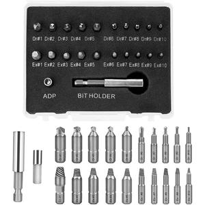 22pcs Damaged Screw Extractor Broken Screws and Bolt Stripped Remover Kit with Magnetic Extension Bit Holder & Socket Adapter