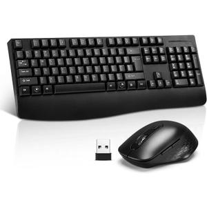 Wireless Computer Keyboard And Mouse Combo with Palm Rest, Large Number Pad, LED Indicators，2.4Ghz Ergonomic, Foldable Stands,Anti-Wear Letters Full Size Keyboard for Windows Mac PC Laptop-Black